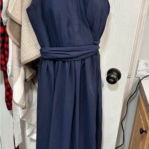 Blue Halter Tie Front Maxi Gown